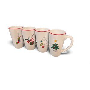 🎄 Fitz and Floyd Gourmet Happy Holidays Mug Set – Stockings, Presents, Ornament